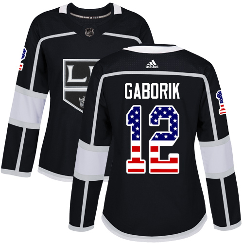 Adidas Kings #12 Marian Gaborik Black Home Authentic USA Flag Women's Stitched NHL Jersey - Click Image to Close